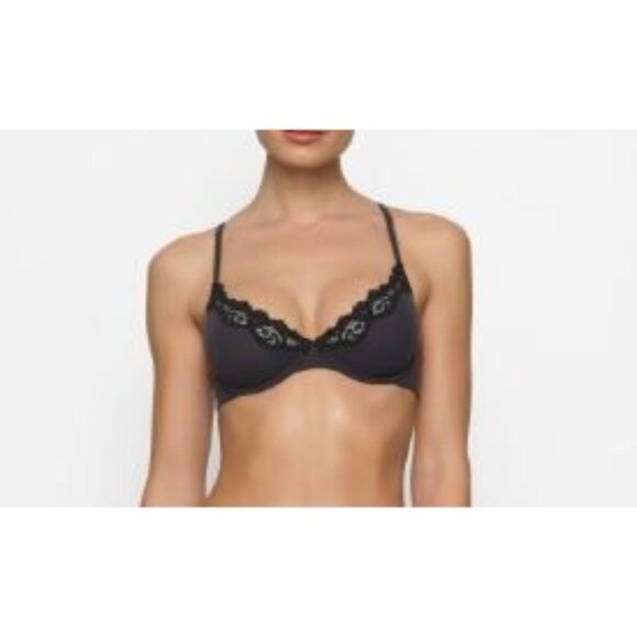 NWT SKIMS FITS EVERYBODY LACE UNLINED DEMI BRA ONYX 34D - Picture 2 of 2